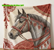Hermes Red Ornate Horse Flannel Throw Blanket IMG_5279